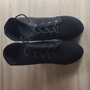 Black suede heels with laces